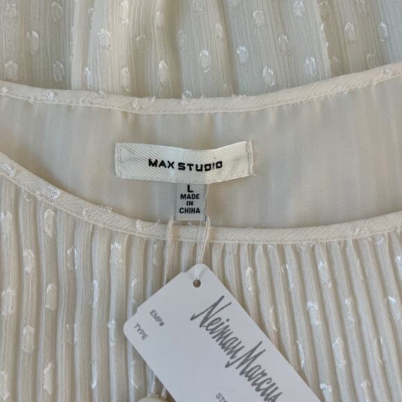 Max Studio Top Ivory Large Pleated Sheer Sleeves Lined Bodice New - Picture 9 of 13